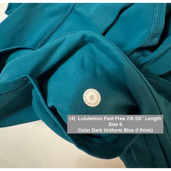 Lululemon Leggings Women’s 6 Blue Fast Free 25” Teal Nulux Pockets Athleisure - Picture 6 of 9